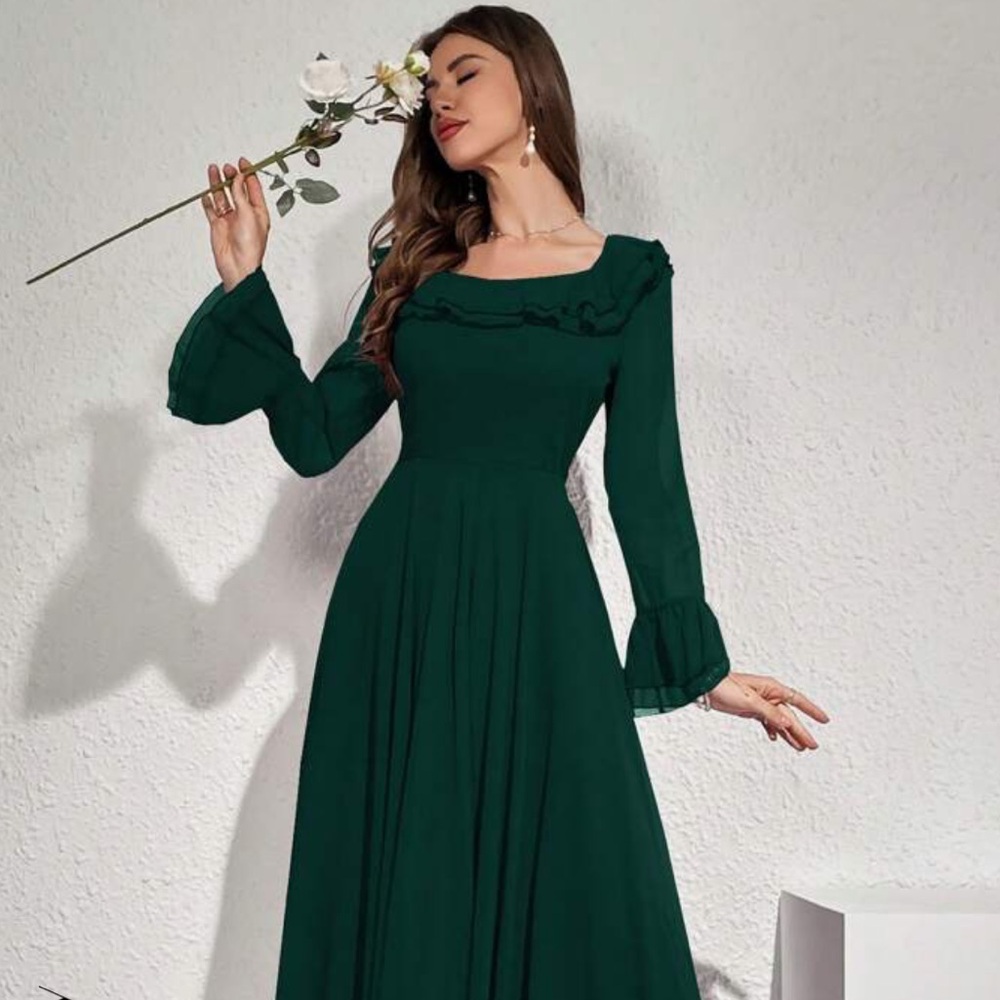Womens Long Sleeve Ruffle A-Line Dress For Spring/Summer